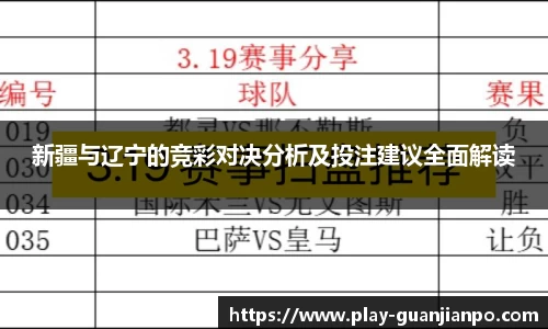 新疆与辽宁的竞彩对决分析及投注建议全面解读